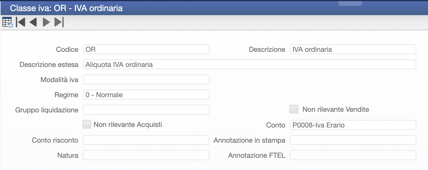 Conto IVA a seconda della classe IVA