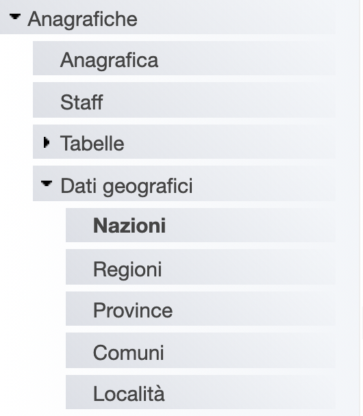 Menu di navigazione alla tabella delle nazioni