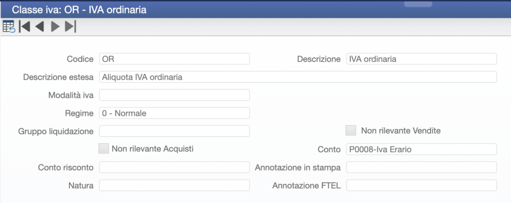 Conto IVA a seconda della classe IVA